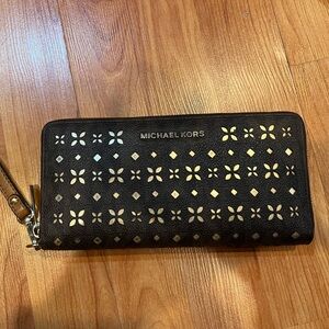 Michael Kors Brown Wallet with Gold Cutout Design
